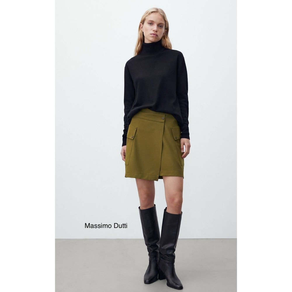 Massimo Dutti Utility Cargo Mini Skirt Safari Olive Military Green Size Small - Picture 2 of 14